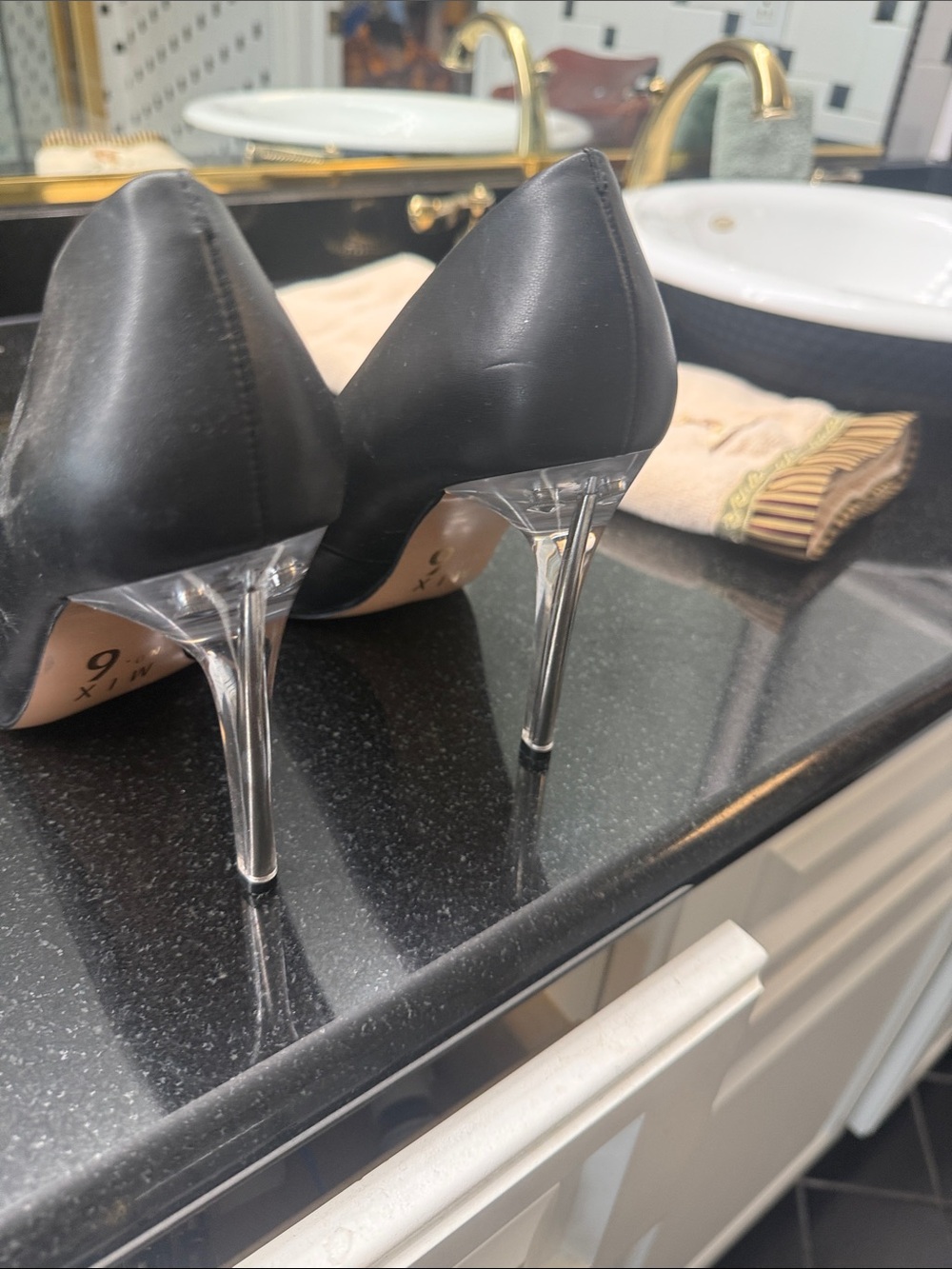 Mix No. 6 Black Pointed Pumps with Clear Stiletto Heels